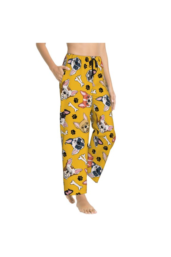 Pajama Pants Women - Cute French Bulldog Bones_A Soft Breathable Sleep & Lounge Pants for Women, Comfy Casual Pj Pants Bottoms with Pockets