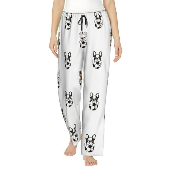 Pajama Pants Women, Cute French Bulldog Football Lounge PJ Yoga Pants With Drawstring, Womens Sleepwear Pajama Bottom