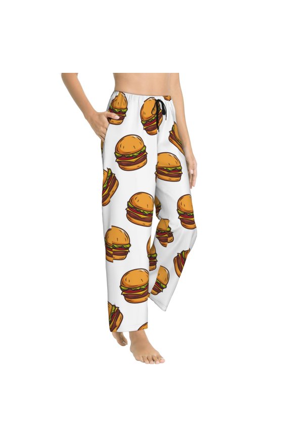 Pajama Pants Women - Cute Hamburger Soft Breathable Sleep & Lounge Pants for Women, Comfy Casual Pj Pants Bottoms with Pockets