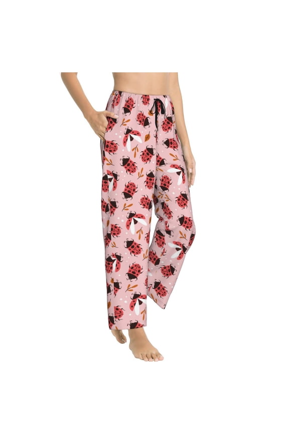 Pajama Pants Women - Cute Ladybugs 1 Soft Breathable Sleep & Lounge Pants for Women, Comfy Casual Pj Pants Bottoms with Pockets