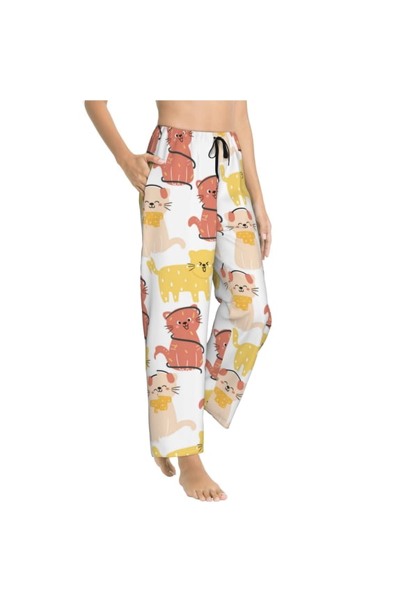 Pajama Pants Women - Cute Painted Cartoon Cat Soft Breathable Sleep & Lounge Pants for Women, Comfy Casual Pj Pants Bottoms with Pockets