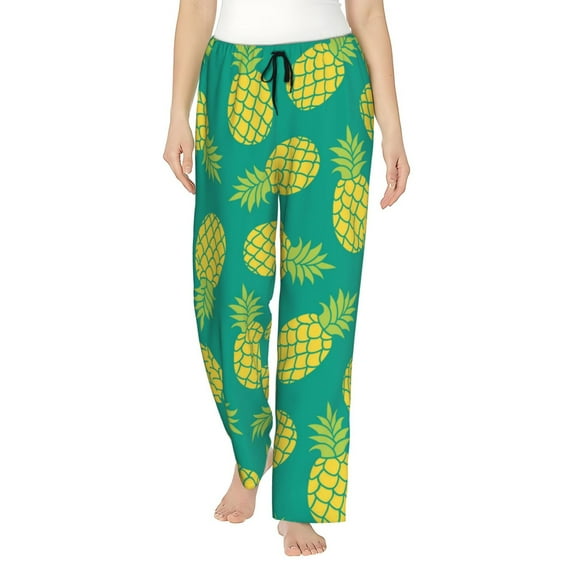 Pajama Pants Women, Cute Pineapple Pine Green Sweatpants Soft Sleep Lounge Pants, Casual PJ Bottoms Pants with Pockets