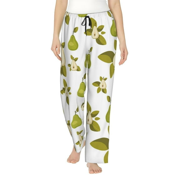 Pajama Pants Women, Cute Sea Green Pear Sweatpants Soft Sleep Lounge Pants, Casual PJ Bottoms Pants with Pockets