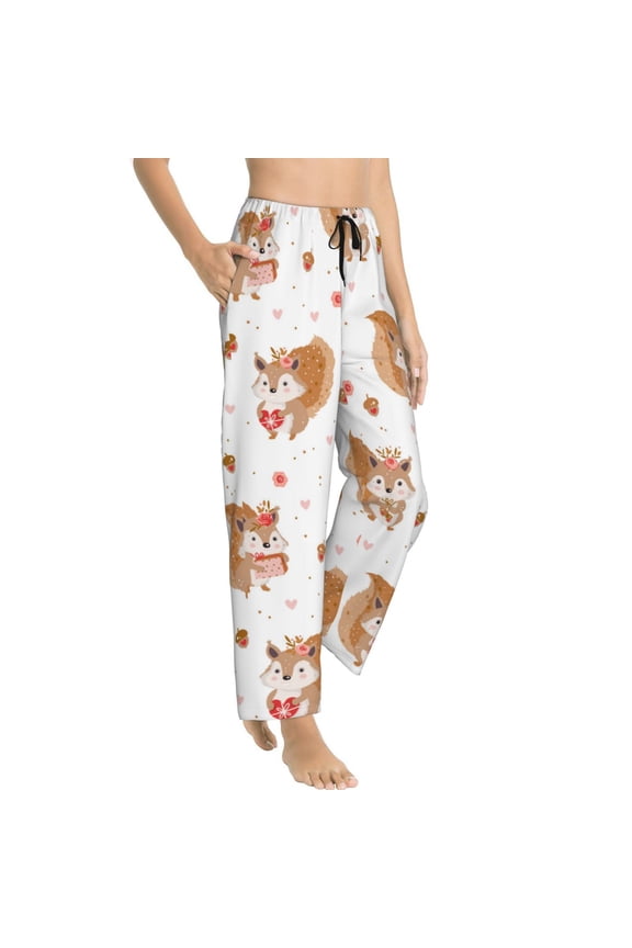 Pajama Pants Women - Cute Squirrel Cartoon Love Soft Breathable Sleep & Lounge Pants for Women, Comfy Casual Pj Pants Bottoms with Pockets