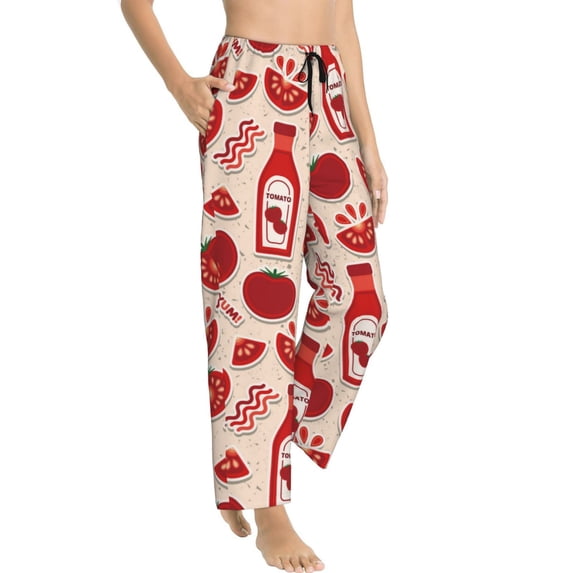Pajama Pants Women - Cute Tomato Ketchup Soft Breathable Sleep & Lounge Pants for Women, Comfy Casual Pj Pants Bottoms with Pockets