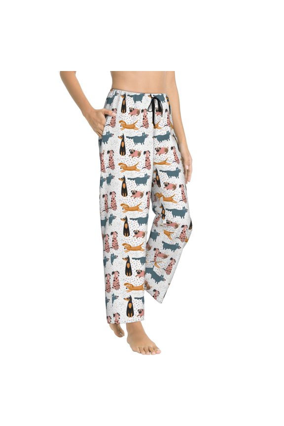 Pajama Pants Women - Dogs Pug Soft Breathable Sleep & Lounge Pants for Women, Comfy Casual Pj Pants Bottoms with Pockets