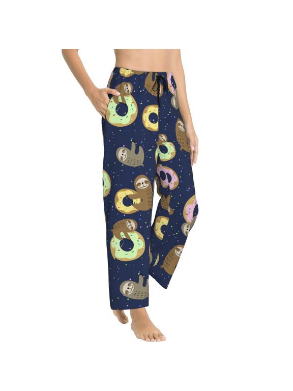 Pajama Pants Women - Donut Sloth Print Soft Breathable Sleep & Lounge Pants for Women, Comfy Casual Pj Pants Bottoms with Pockets