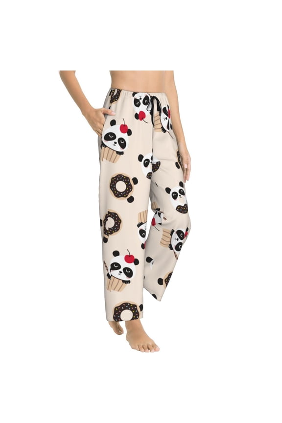 Pajama Pants Women - Donut panda Print Soft Breathable Sleep & Lounge Pants for Women, Comfy Casual Pj Pants Bottoms with Pockets