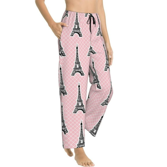 Pajama Pants Women - Eiffel Towers black Soft Breathable Sleep & Lounge Pants for Women, Comfy Casual Pj Pants Bottoms with Pockets