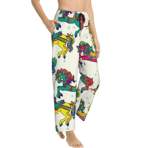 Pajama Pants Women - Exotic Colorful Cute Horse Soft Breathable Sleep & Lounge Pants for Women, Comfy Casual Pj Pants Bottoms with Pockets