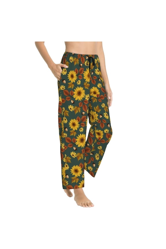 Pajama Pants Women - Fall Daisy Leaf Nuts Soft Breathable Sleep & Lounge Pants for Women, Comfy Casual Pj Pants Bottoms with Pockets