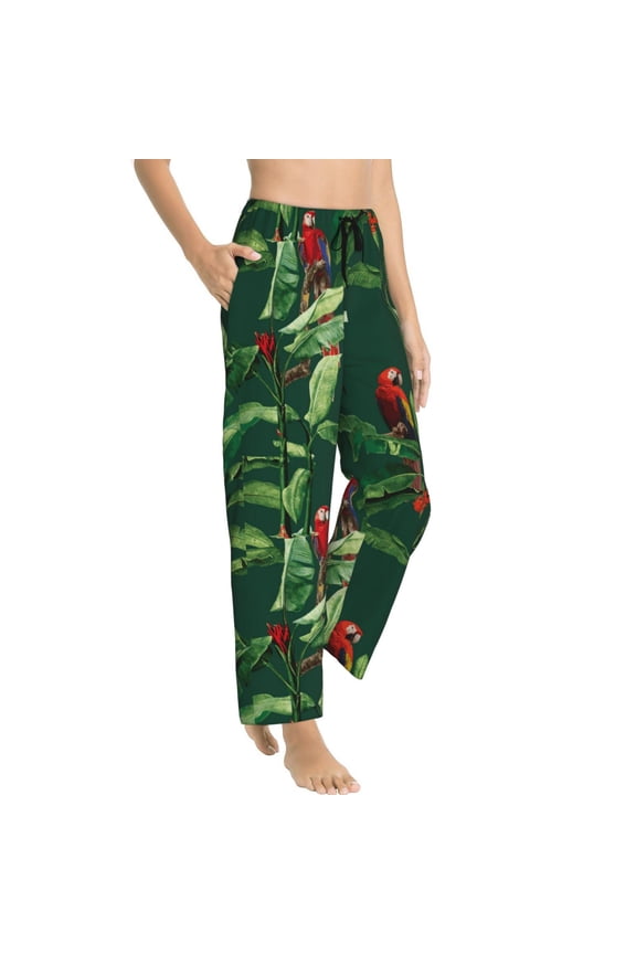 Pajama Pants Women - Farmhouse Cute Parrot Banana Leaf Soft Breathable Sleep & Lounge Pants for Women, Comfy Casual Pj Pants Bottoms with Pockets