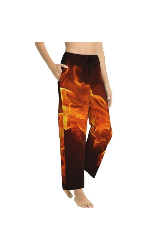 Pajama Pants Women - Fiery Orange Flames Energy Soft Breathable Sleep & Lounge Pants for Women, Comfy Casual Pj Pants Bottoms with Pockets