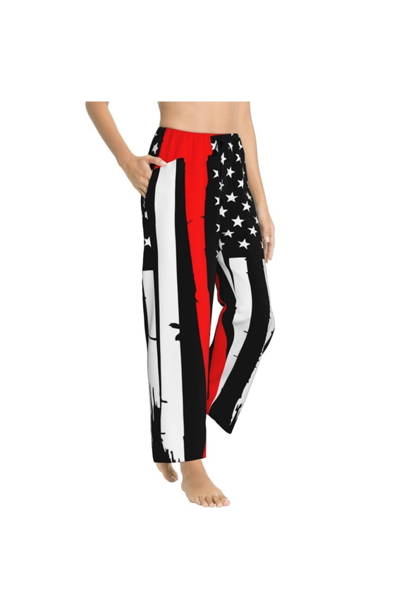 Pajama Pants Women - Firefighters USA Flag Soft Breathable Sleep & Lounge Pants for Women, Comfy Casual Pj Pants Bottoms with Pockets