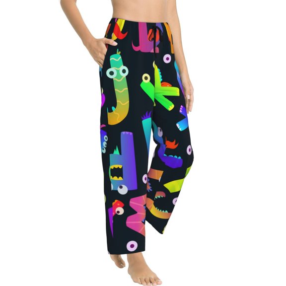 Pajama Pants Women - Funny Alphabet Monster Soft Breathable Sleep & Lounge Pants for Women, Comfy Casual Pj Pants Bottoms with Pockets