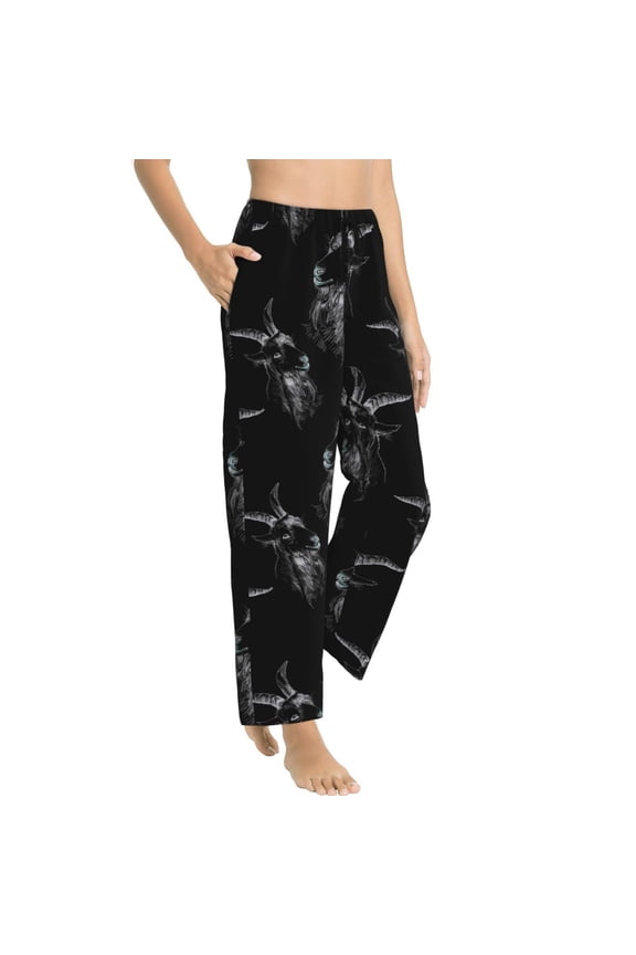 Pajama Pants Women - Goat heads hand drawn black cool Soft Breathable Sleep & Lounge Pants for Women, Comfy Casual Pj Pants Bottoms with Pockets