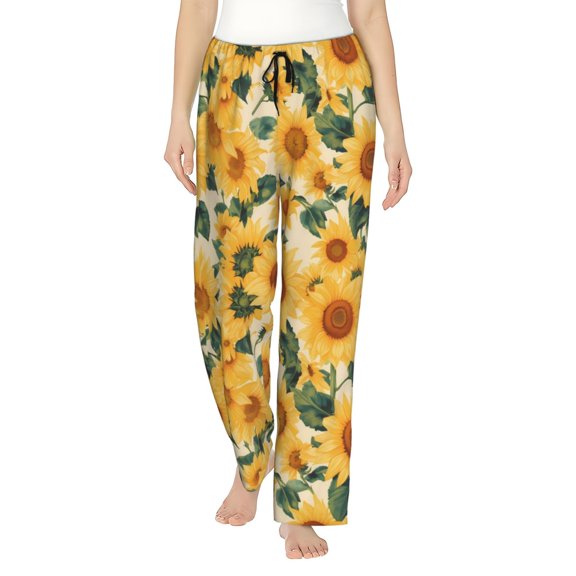 Pajama Pants Women - Green Leaf Sunflower Wide Leg Lounge Pants Women PJ Pants Casual Comfy Sleepwear with Pocket