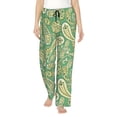 thumbnail image 1 of Pajama Pants Women, Green Yellow Paisley Sweatpants Soft Sleep Lounge Pants, Casual PJ Bottoms Pants with Pockets, 1 of 5