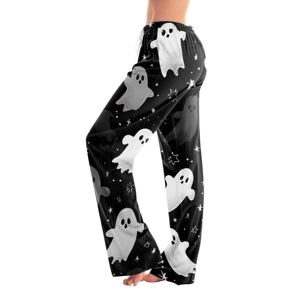 Pajama Pants Women Halloween Ghost Castle Print Soft Drawstring Comfy Lounge Bottoms