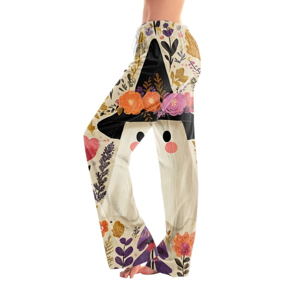 Pajama Pants Women Halloween Ghost Face Print Soft Stretch Drawstring Comfy