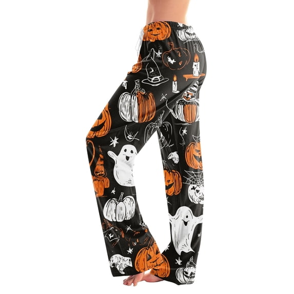 Pajama Pants Women Halloween Ghost Print Soft Stretch Drawstring Comfy Lounge Bottoms