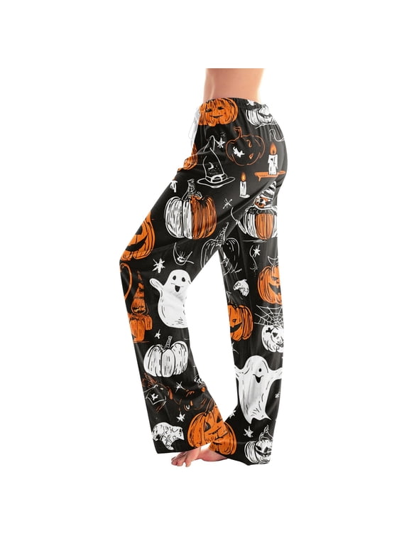 Pajama Pants Women Halloween Ghost Print Soft Stretch Drawstring Comfy Lounge Bottoms
