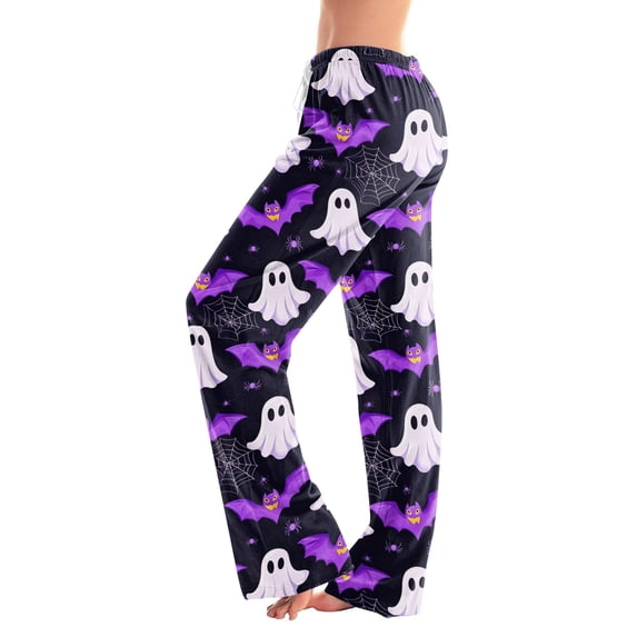 Pajama Pants Women Halloween Ghost Print Soft Stretch Drawstring Comfy Lounge Bottoms