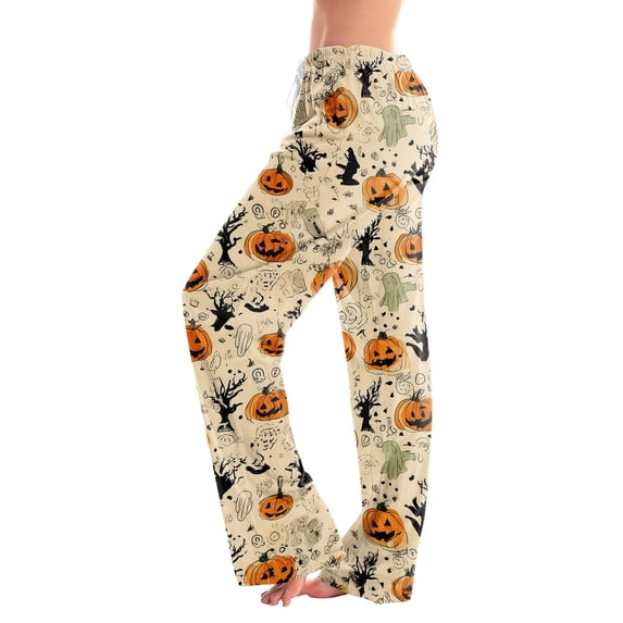 Pajama Pants Women Halloween Pumpkin Print Soft Drawstring Comfy Lounge Sleep Pants