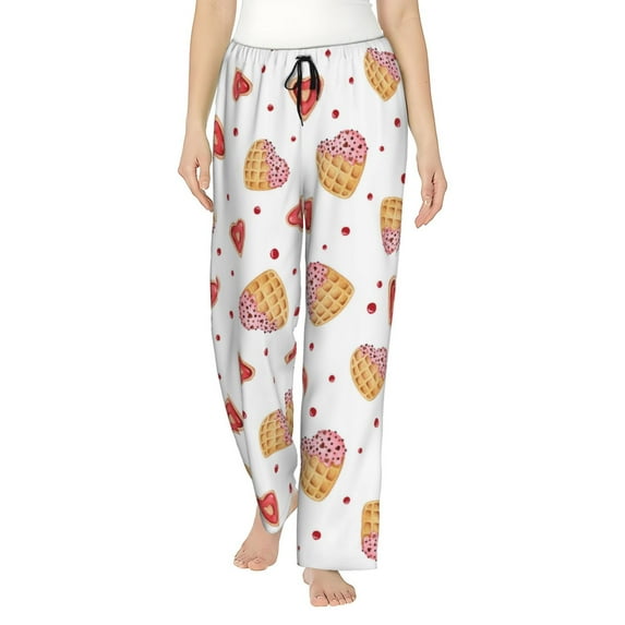 Pajama Pants Women, Heart Waffle Print Lounge PJ Yoga Pants With Drawstring, Womens Sleepwear Pajama Bottom