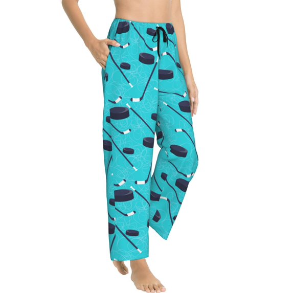 Pajama Pants Women - Hockey stick blue cute Soft Breathable Sleep & Lounge Pants for Women, Comfy Casual Pj Pants Bottoms with Pockets