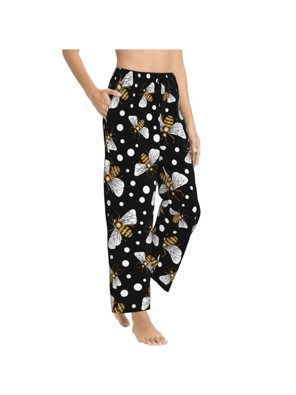 Pajama Pants Women - Honey Bees at Night Soft Breathable Sleep & Lounge Pants for Women, Comfy Casual Pj Pants Bottoms with Pockets