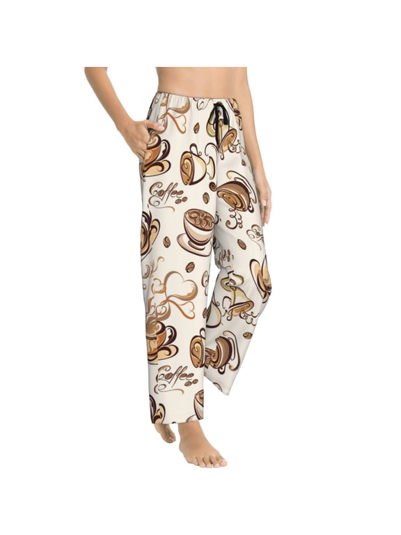 Pajama Pants Women - Hot Coffee Print Soft Breathable Sleep & Lounge Pants for Women, Comfy Casual Pj Pants Bottoms with Pockets