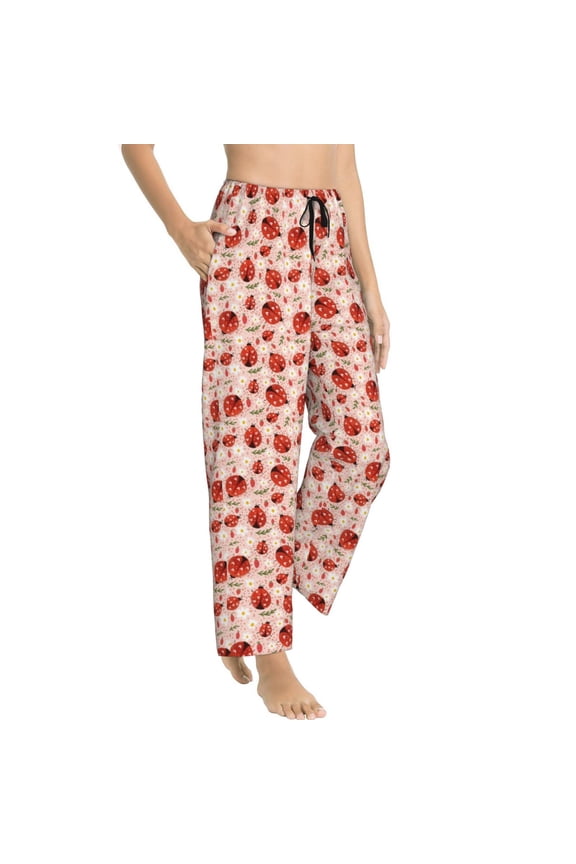 Pajama Pants Women - Ladybugs With Heart Spots Soft Breathable Sleep & Lounge Pants for Women, Comfy Casual Pj Pants Bottoms with Pockets
