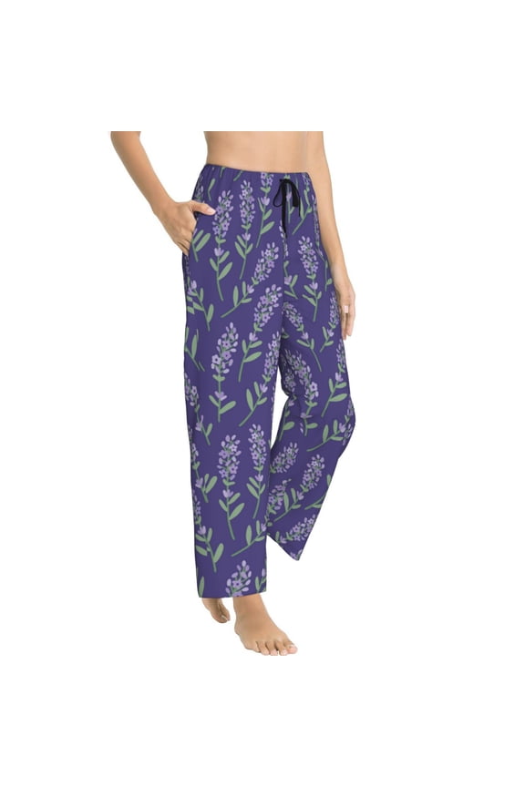 Pajama Pants Women - Lavender Flowers Light Purple Soft Breathable Sleep & Lounge Pants for Women, Comfy Casual Pj Pants Bottoms with Pockets