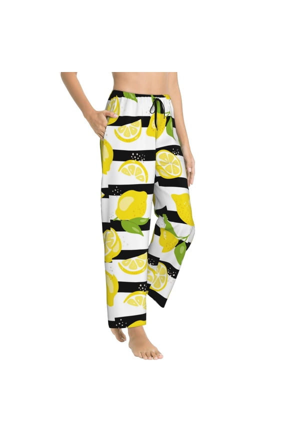 Pajama Pants Women - Lemon print stride Soft Breathable Sleep & Lounge Pants for Women, Comfy Casual Pj Pants Bottoms with Pockets