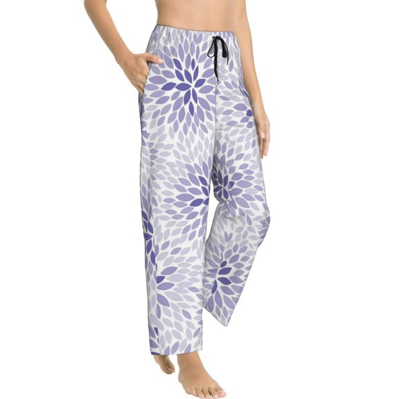 Pajama Pants Women - Lilac Flowers Abstract Soft Breathable Sleep & Lounge Pants for Women, Comfy Casual Pj Pants Bottoms with Pockets