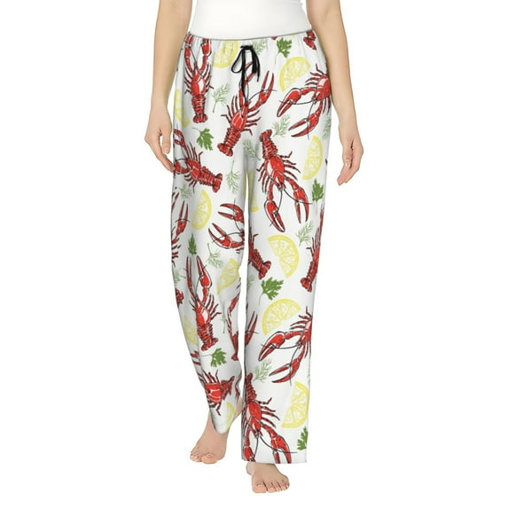 Pajama Pants Women, Lobster Cilantro Lemon Sweatpants Soft Sleep Lounge Pants, Casual PJ Bottoms Pants with Pockets