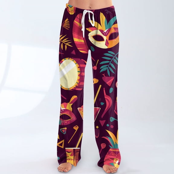 Pajama Pants Women Mardi Gras Soft Cotton Comfort Pj Bottoms Graphic Mask Print Holiday Party Lounge Pants Sleepwear with Pockets