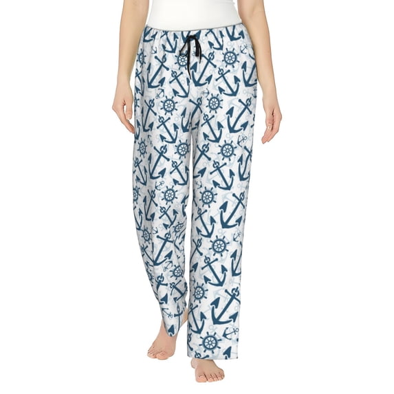 Pajama Pants Women, Nautical Theme Anchors Sweatpants Soft Sleep Lounge Pants, Casual PJ Bottoms Pants with Pockets