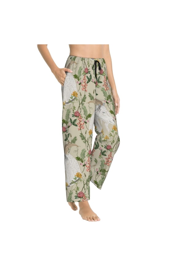 Pajama Pants Women - Painted Cute Goat Head Flower Soft Breathable Sleep & Lounge Pants for Women, Comfy Casual Pj Pants Bottoms with Pockets