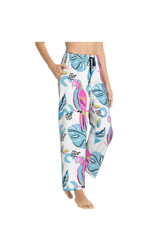Pajama Pants Women - Painted Cute Parrot Monstera Soft Breathable Sleep & Lounge Pants for Women, Comfy Casual Pj Pants Bottoms with Pockets