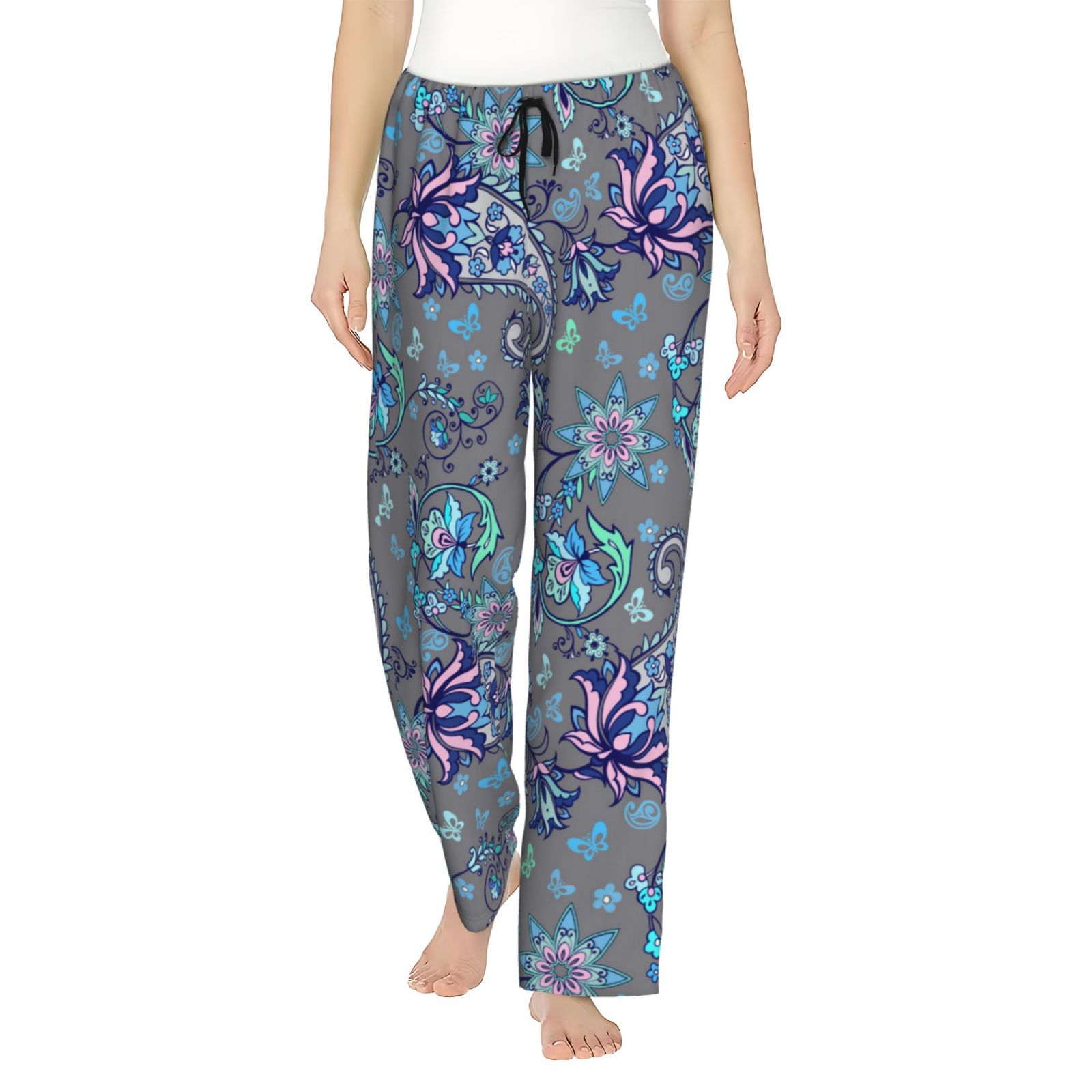 Pajama Pants Women - Paisley Pattern No.9064 Wide Leg Lounge Pants ...