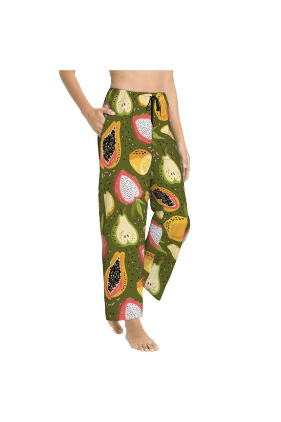 Pajama Pants Women - Papaya pear lemon Soft Breathable Sleep & Lounge Pants for Women, Comfy Casual Pj Pants Bottoms with Pockets