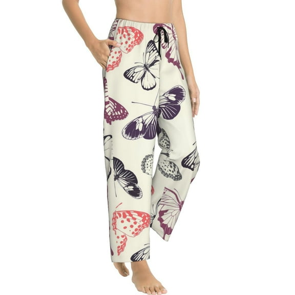 Pajama Pants Women - Pastel Butterfly Flight Soft Breathable Sleep & Lounge Pants for Women, Comfy Casual Pj Pants Bottoms with Pockets