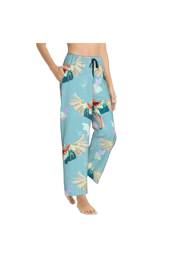 Pajama Pants Women - Pastel Painted Flying Cute Parrot Soft Breathable Sleep & Lounge Pants for Women, Comfy Casual Pj Pants Bottoms with Pockets