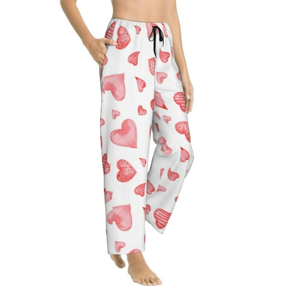 Pajama Pants Women - Pink Hearts Soft Breathable Sleep & Lounge Pants for Women, Comfy Casual Pj Pants Bottoms with Pockets