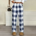 thumbnail image 1 of Pajama Pants Women Plaid Stretch Comfy Lounge Pants No Drawstring Waist Sleep Bottoms with Pockets Navy L, 1 of 8