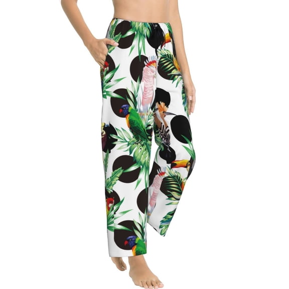 Pajama Pants Women - Polka Dot Parrot Toucan Leaf Soft Breathable Sleep & Lounge Pants for Women, Comfy Casual Pj Pants Bottoms with Pockets