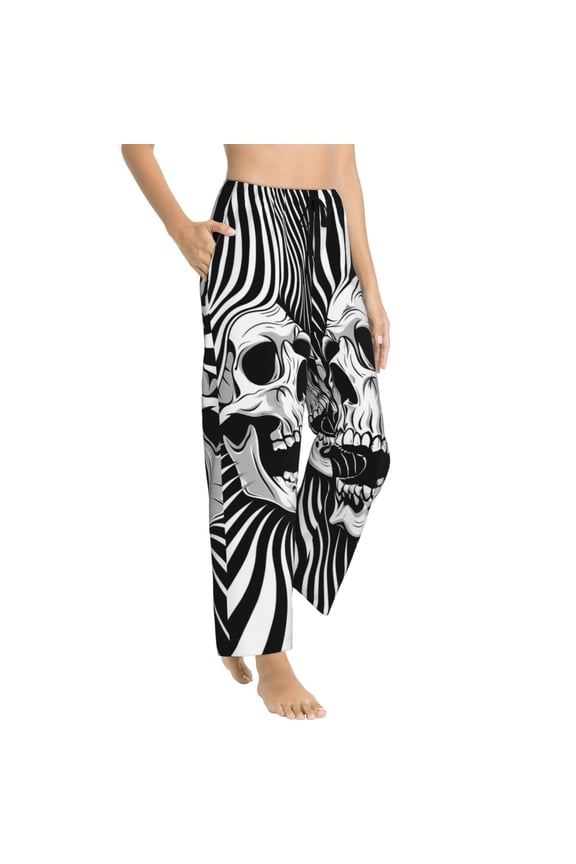 Pajama Pants Women - Psychedelic Skull Illusion Art Soft Breathable Sleep & Lounge Pants for Women, Comfy Casual Pj Pants Bottoms with Pockets