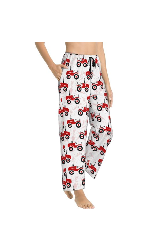 Pajama Pants Women - Red Wheeled Tractors Soft Breathable Sleep & Lounge Pants for Women, Comfy Casual Pj Pants Bottoms with Pockets